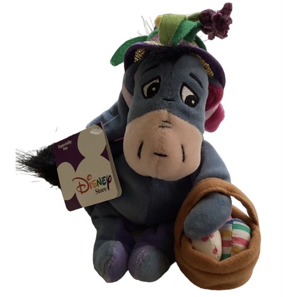 Disney Store EEYORE w/ EASTER BUNNY BASKET Winnie the Pooh Bean Bag Plush - Picture 1 of 10